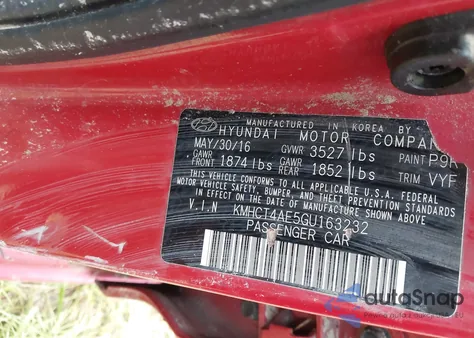 2016 Hyundai Accent Se из США, поврежденный, VIN KMHCT4AE5GU163232